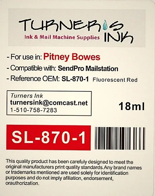 1 Pitney Bowes SL-870-1 Replacement Red Fluorescent Ink for SendPro Mailstation
