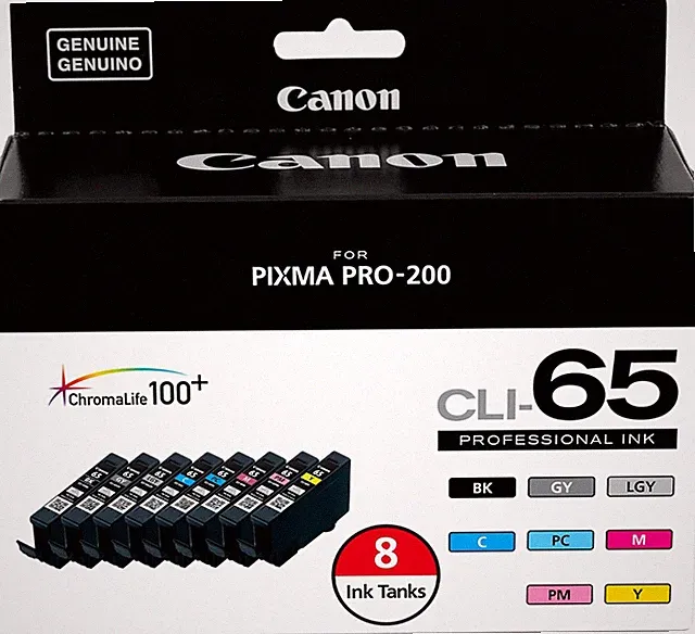 Canon CLI-65 Genuine Eight Color Pack, Compatible with PIXMA PRO-200, and PIXM