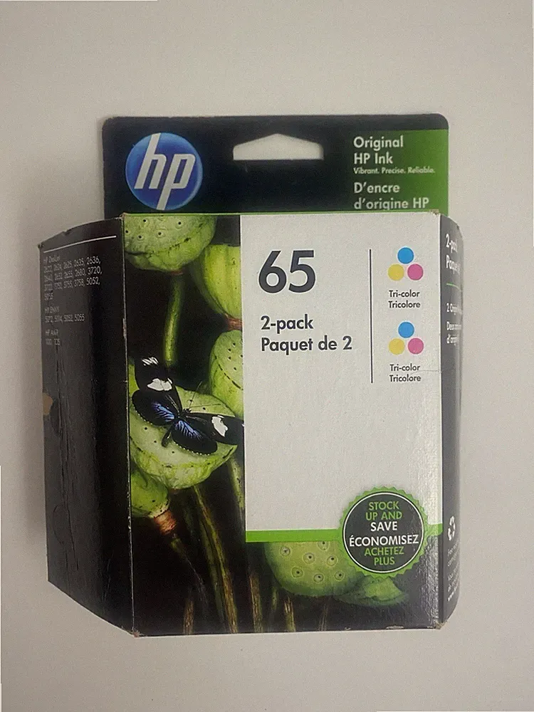 New Genuine HP 65 Color 2PK Ink Cartridges, Deskjet 3700 EXP 1/2022 Open Box