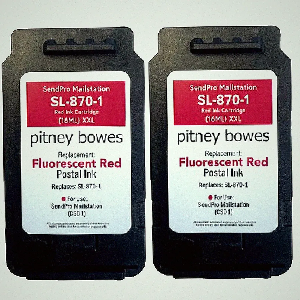Pitney Bowes SL-870-1 (16ML) |2-Pack| Red Ink Cartridge for SendPro Mailstation
