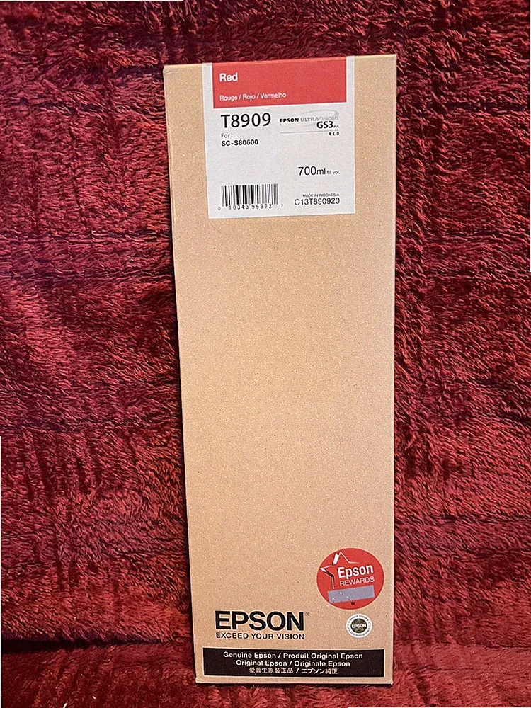September 2023 GENUINE Epson GS3 Red Ink 700ml New T8909 for S80600