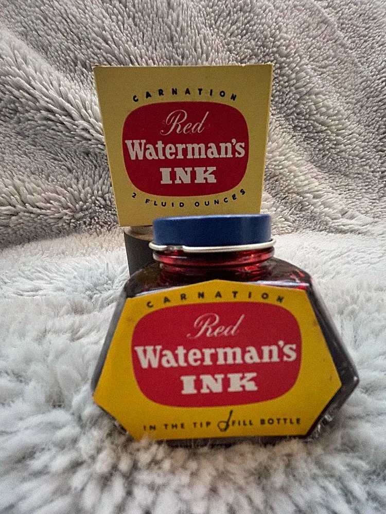 Vintage Waterman's RED Ink - Glass Bottle w/ Original Box - 2 Oz
